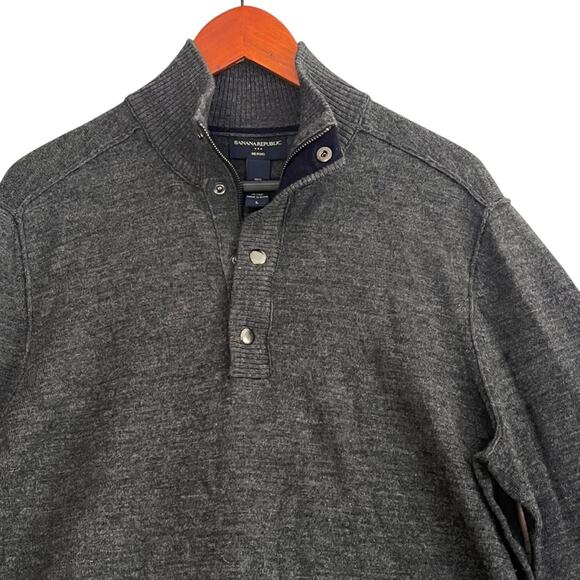 Banana Republic Merino Wool 1/4 Zip Sweater Mens Large Grey Knit Pullover - Picture 2 of 11
